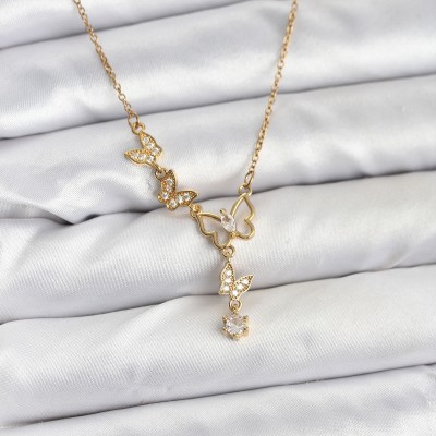 316L Çelik Zincir Gold Renk Kelebek Model Kadın Kolye