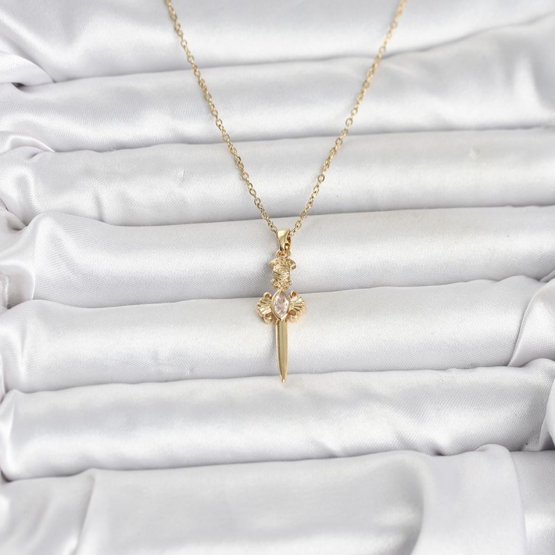 316L Çelik Zincir Gold Renk Kılıç Model Kadın Kolye