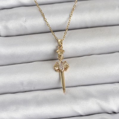 316L Çelik Zincir Gold Renk Kılıç Model Kadın Kolye