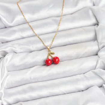 316L Çelik Zincir Gold Renk Kiraz Model Kadın Kolye