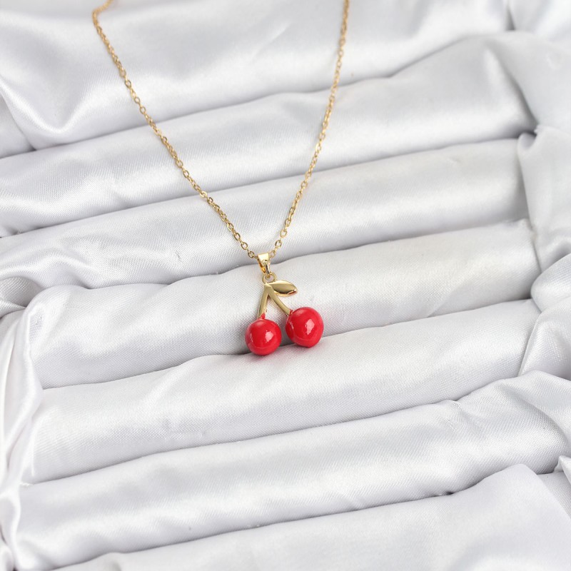 316L Çelik Zincir Gold Renk Kiraz Model Kadın Kolye