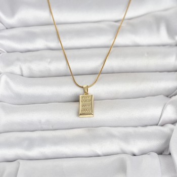 316L Çelik Zincir Gold Renk Külçe Altın Model Kadın Kolye