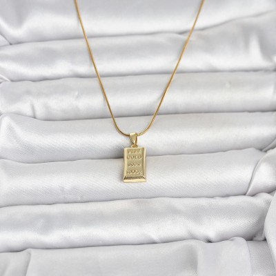 316L Çelik Zincir Gold Renk Külçe Altın Model Kadın Kolye