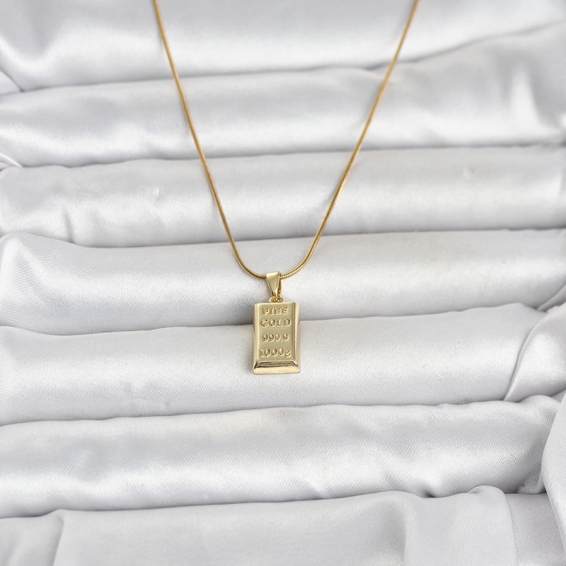 316L Çelik Zincir Gold Renk Külçe Altın Model Kadın Kolye