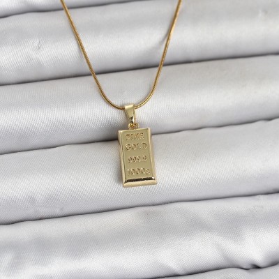 316L Çelik Zincir Gold Renk Külçe Altın Model Kadın Kolye