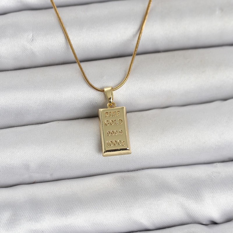 316L Çelik Zincir Gold Renk Külçe Altın Model Kadın Kolye