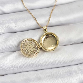 316L Çelik Zincir Gold Renk Kutup Yıldızı Kapaklı Model Kadın Kolye