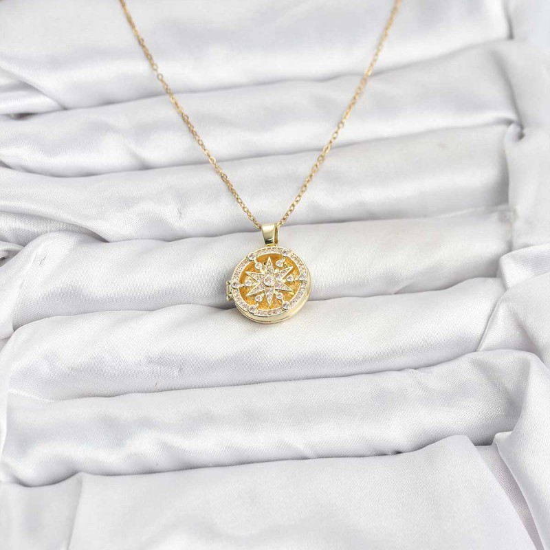 316L Çelik Zincir Gold Renk Kutup Yıldızı Kapaklı Model Kadın Kolye