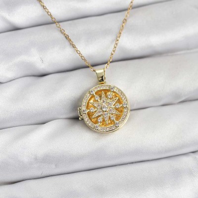 316L Çelik Zincir Gold Renk Kutup Yıldızı Kapaklı Model Kadın Kolye