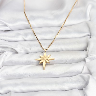 316L Çelik Zincir Gold Renk Kutup Yıldızı Model 60 cm Zincir Kadın Kolye