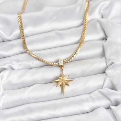316L Çelik Zincir Gold Renk Kutup Yıldızı Model Kadın Kolye