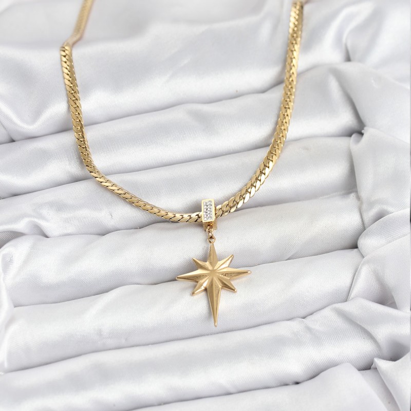 316L Çelik Zincir Gold Renk Kutup Yıldızı Model Kadın Kolye
