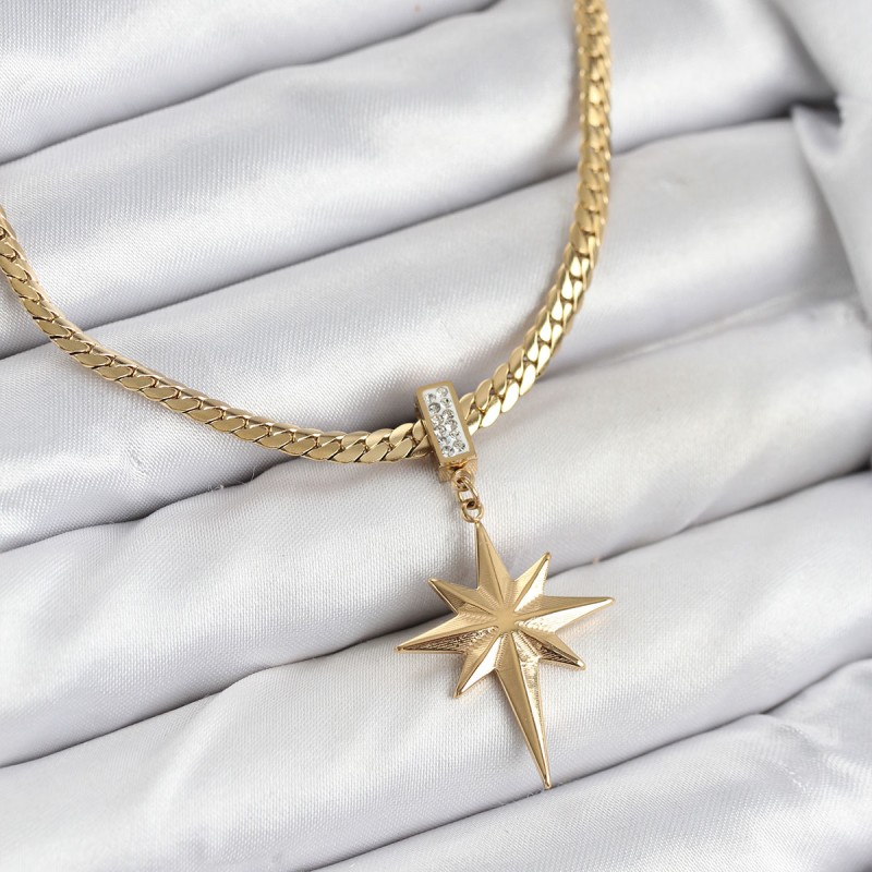 316L Çelik Zincir Gold Renk Kutup Yıldızı Model Kadın Kolye