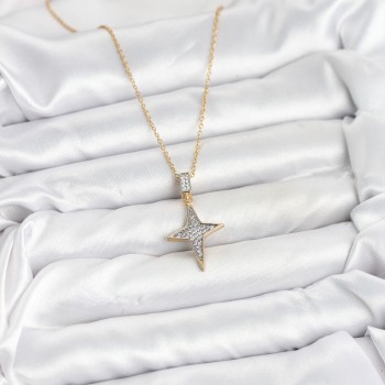 316L Çelik Zincir Gold Renk Kutup Yıldızı Model Zirkon Taşlı Kadın Kolye