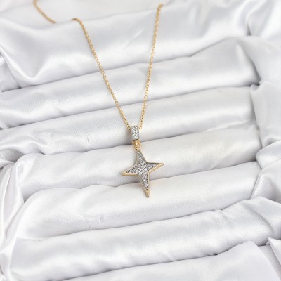 316L Çelik Zincir Gold Renk Kutup Yıldızı Model Zirkon Taşlı Kadın Kolye