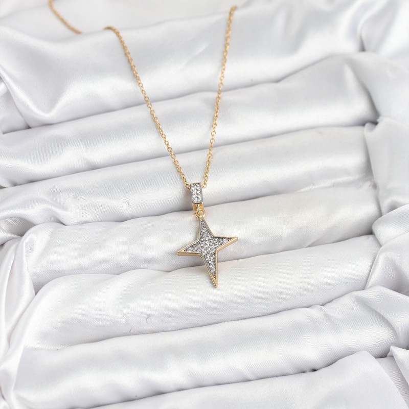 316L Çelik Zincir Gold Renk Kutup Yıldızı Model Zirkon Taşlı Kadın Kolye