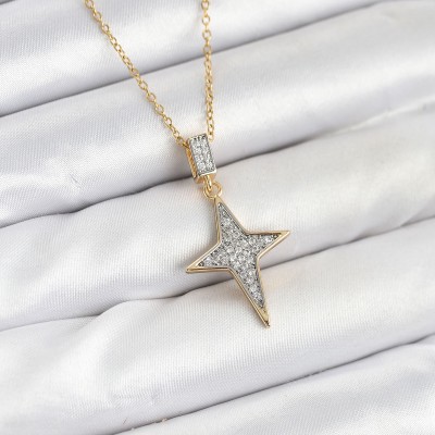 316L Çelik Zincir Gold Renk Kutup Yıldızı Model Zirkon Taşlı Kadın Kolye