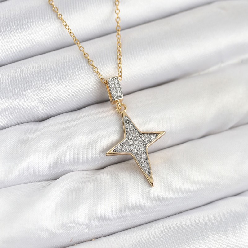 316L Çelik Zincir Gold Renk Kutup Yıldızı Model Zirkon Taşlı Kadın Kolye