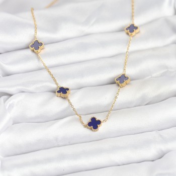 316L Çelik Zincir Gold Renk Lacivert Baby Boy Yonca Kadın Kolye