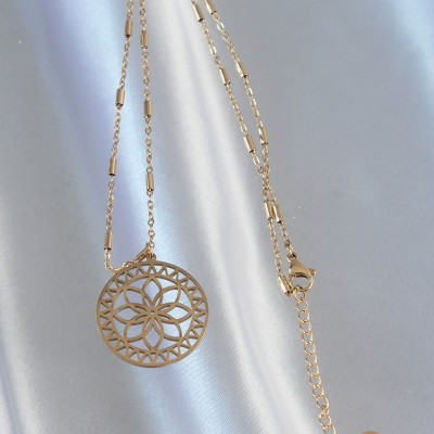 316L Çelik Zincir Gold Renk Lotus Model Kolye