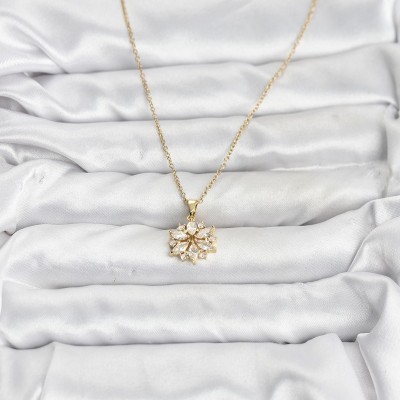 316L Çelik Zincir Gold Renk Lotus Model Zirkon Taşlı Kadın Kolye