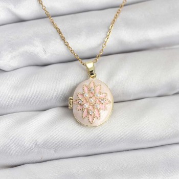 316L Çelik Zincir Gold Renk Mineli Lotus Model Açılabilir Kadın Kolye