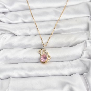 316L Çelik Zincir Gold Renk Pembe Kuğu Model Zirkon Taşlı Kadın Kolye