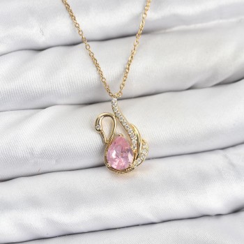 316L Çelik Zincir Gold Renk Pembe Kuğu Model Zirkon Taşlı Kadın Kolye