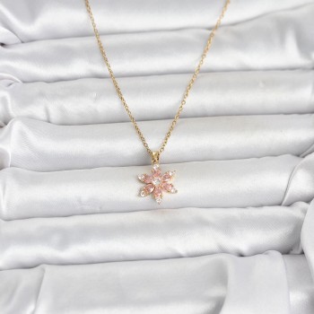 316L Çelik Zincir Gold Renk Pembe Lotus Model Kadın Kolye