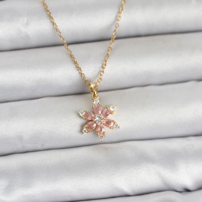 316L Çelik Zincir Gold Renk Pembe Lotus Model Kadın Kolye