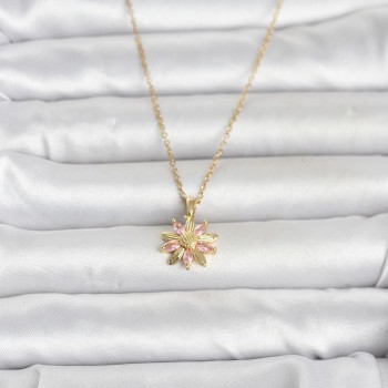 316L Çelik Zincir Gold Renk Pembe Papatya Model Kadın Kolye