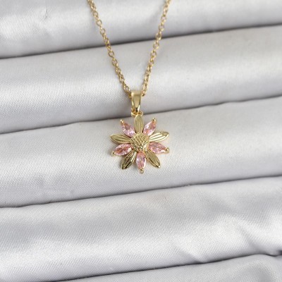 316L Çelik Zincir Gold Renk Pembe Papatya Model Kadın Kolye