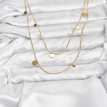 316L Çelik Zincir Gold Renk Pullu Kadın Kolye