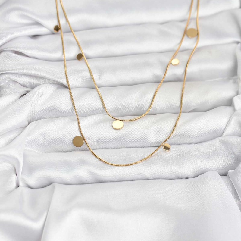 316L Çelik Zincir Gold Renk Pullu Kadın Kolye