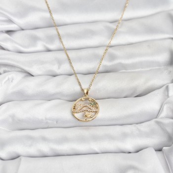 316L Çelik Zincir Gold Renk Şans Kolyesi Model Zirkon Taşlı Kadın Kolye