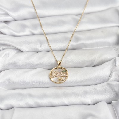 316L Çelik Zincir Gold Renk Şans Kolyesi Model Zirkon Taşlı Kadın Kolye