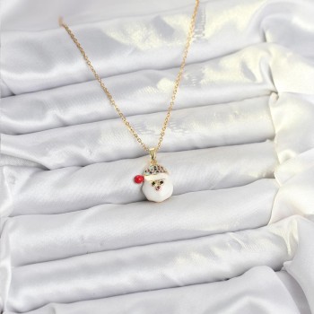 316L Çelik Zincir Gold Renk Şapkalı Kardan Adam Kafası Model Yılbaşı Temalı Kadın Kolye