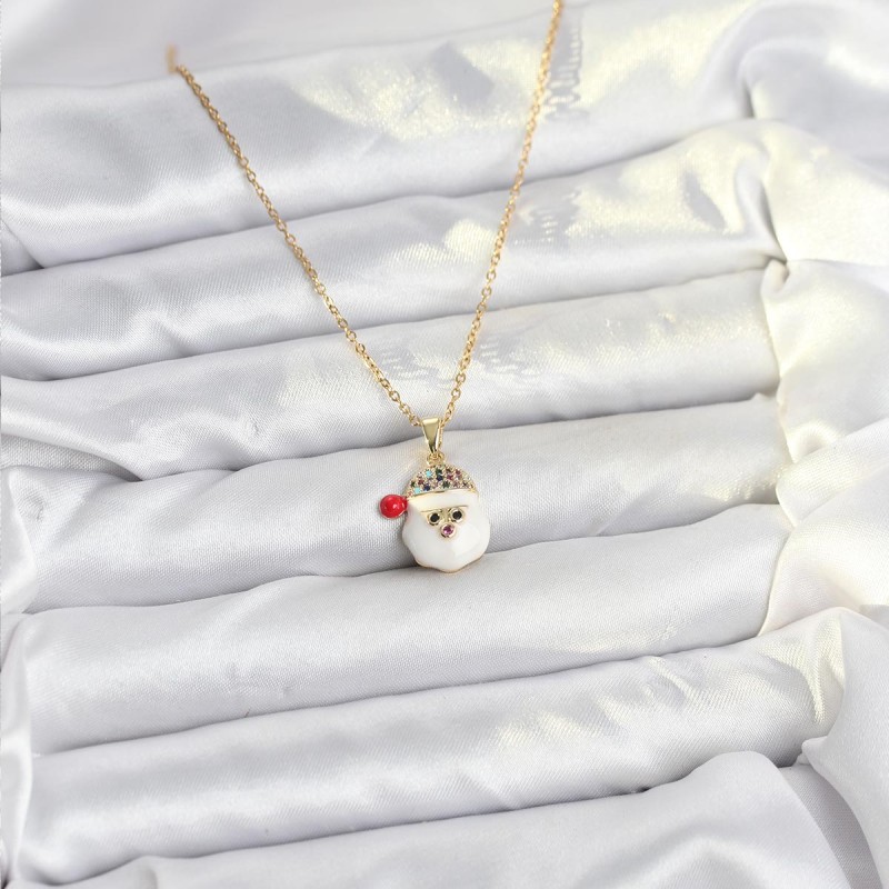 316L Çelik Zincir Gold Renk Şapkalı Kardan Adam Kafası Model Yılbaşı Temalı Kadın Kolye