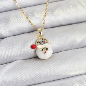 316L Çelik Zincir Gold Renk Şapkalı Kardan Adam Kafası Model Yılbaşı Temalı Kadın Kolye