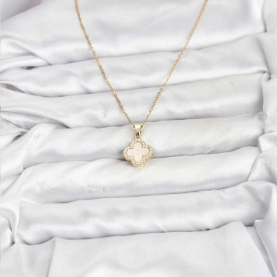 316L Çelik Zincir Gold Renk Sedefli Yonca Kadın Kolye