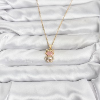 316L Çelik Zincir Gold Renk Teddy Bear Model Zirkon Taşlı Kadın Kolye