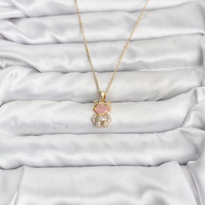 316L Çelik Zincir Gold Renk Teddy Bear Model Zirkon Taşlı Kadın Kolye