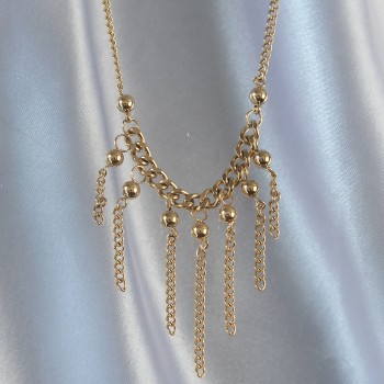 316L Çelik Zincir Gold Renk Topçuk Detay Sallantılı Kolye