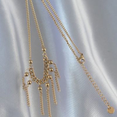 316L Çelik Zincir Gold Renk Topçuk Detay Sallantılı Kolye