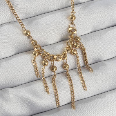 316L Çelik Zincir Gold Renk Topçuk Detay Sallantılı Kolye