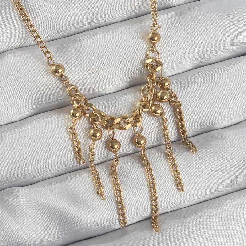 316L Çelik Zincir Gold Renk Topçuk Detay Sallantılı Kolye