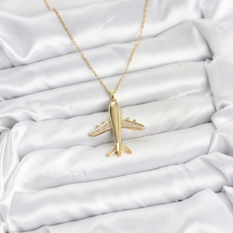 316L Çelik Zincir Gold Renk Uçak Model Kadın Kolye