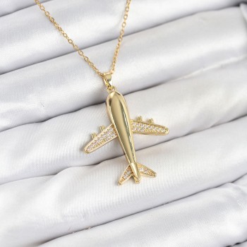 316L Çelik Zincir Gold Renk Uçak Model Kadın Kolye