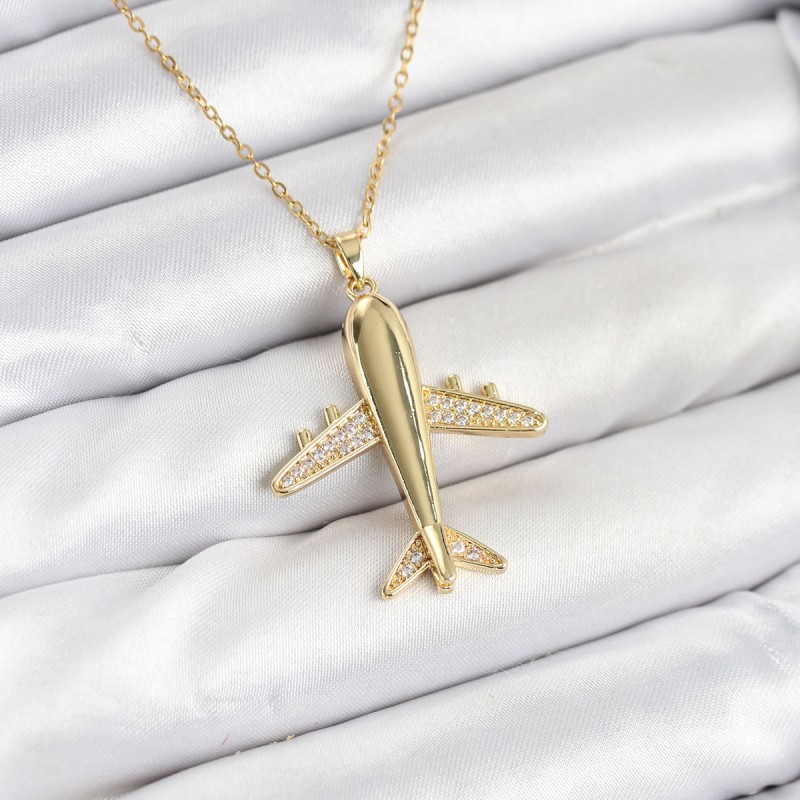 316L Çelik Zincir Gold Renk Uçak Model Kadın Kolye