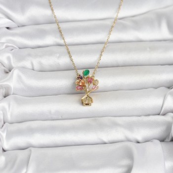 316L Çelik Zincir Gold Renk Uçan Balon Ev Figür Kadın Kolye